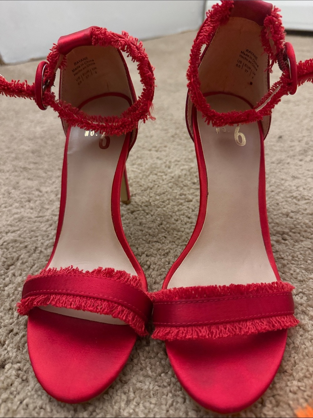 Mix No. 6 Red Frayed Ankle Strap Heels
